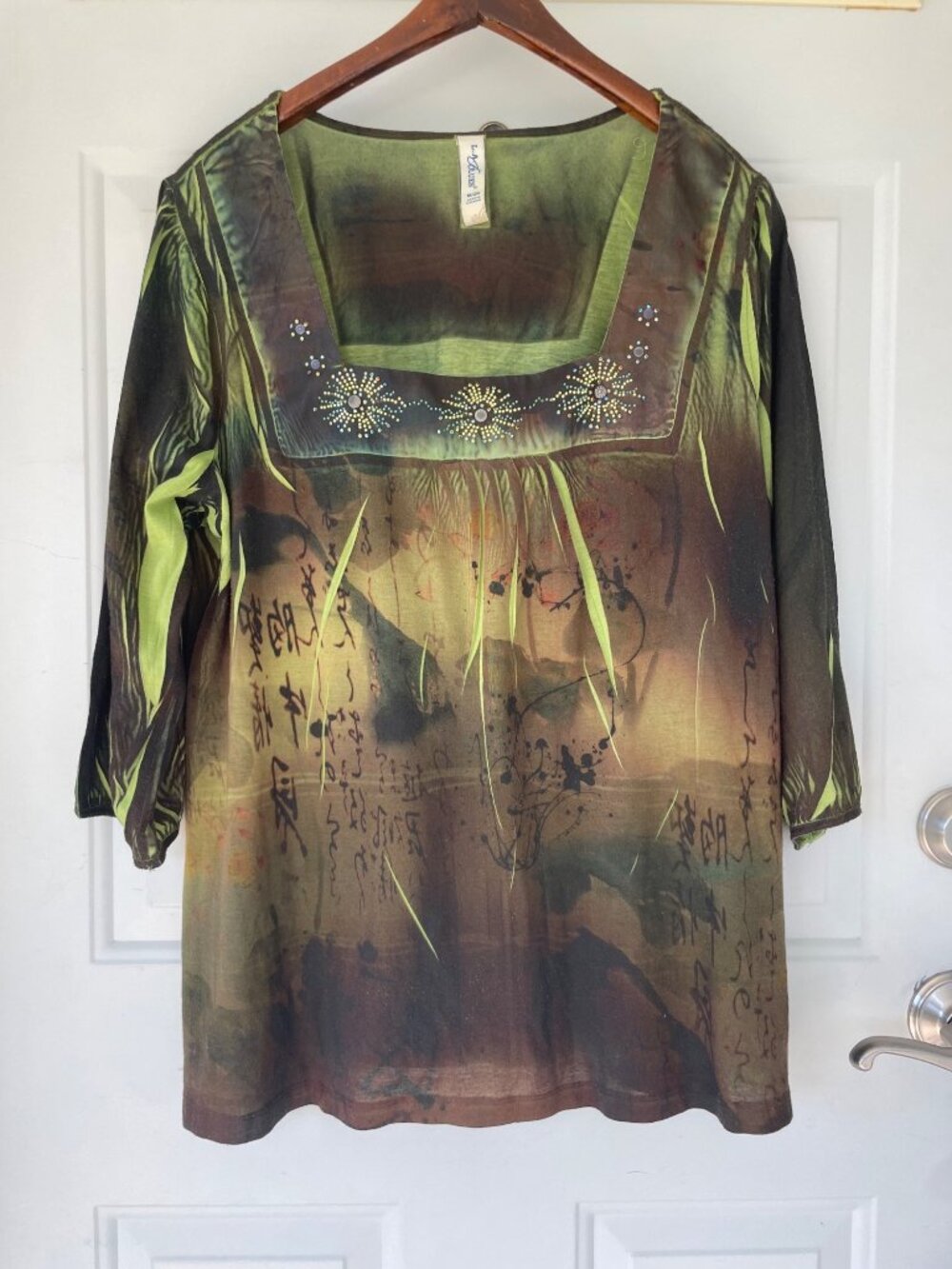 Vintage LA Blues Top Womens 18 20 Plus Size Boho Art Rhinestone Tunic Y2K Artist